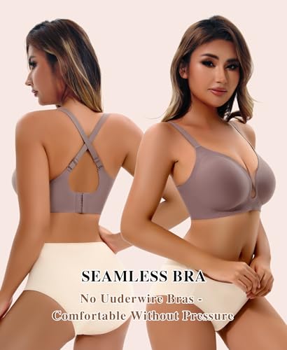 Seamless Bra for Women Wireless Push Up Bra No Underwirewith Support and Lift Mesh Deep V Neck Bralettes(Grey,Small) — view 4