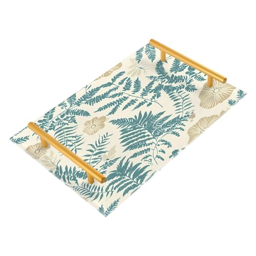 GUIJI Vintage Flower Leaf Acrylic Tray, Perfume Cosmetic Jewelry Decorative Trays Bathtub Organizer, Living Room Kitchen Serving Tray with Gold Handles