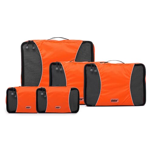 GOX Premium 5-Piece Packing Cubes Set for Travel, Lightweight Durable Luggage Organizer Bags with Double Zipper Mesh Top, 1 Large 2 Medium 2 Small, Nylon, Space-Saving Suitcase Storage (Orange)