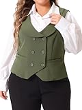 Agnes Orinda Plus Size Suit Vest for Women Double Breasted Vintage Lapel Collar Dressy Waistcoat Vest with 2 Pockets 1X Army Green