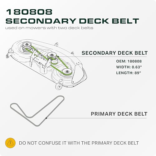 Image of UDC Parts 180808 Secondary Deck Belt Replacement for Craftsman 48 Inch 532180808 174369 Husqvarna AYP 532174369 GT5000 YTH2148 YTH2048 YTH2248 YTH1848XP YTH2448 Lawn Mower /Aramid Cord / 89.00 inches