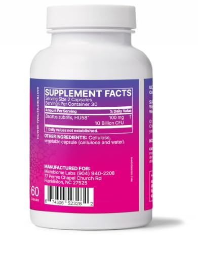 Image of Microbiome Labs HU58 Bacillus Subtilis Probiotics for Women and Men - High Potency Spore Probiotic for Digestive Health & Immune Support - Daily Capsules with 10 Billion CFU (60 Capsules)