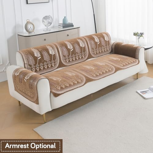 Image of HOKIPO Bagh Brown Premium Chenille Jacquard Sofa Cover for 3 Seater for Seat & Back, 'Royal Aangan Series' (IN-1008-L6*2)