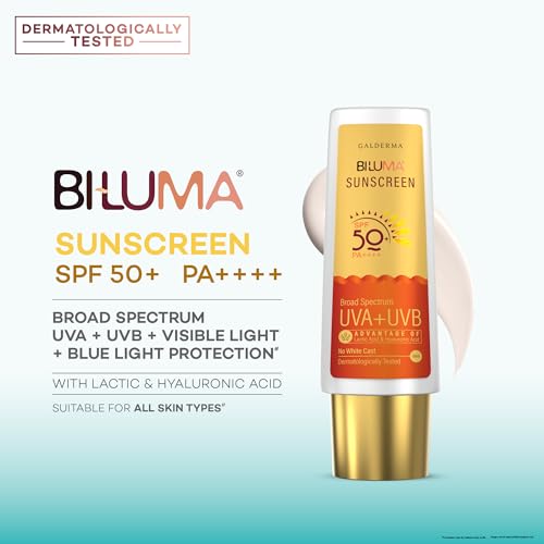Image of Bi-Luma Sunscreen| Spf 50+ & Pa++++|Brightening & Hydrating Sunscreen|Dermatologically Tested|Uva,Uvb,Visible Light, Blue Light & Pollution |Oily, Dry, Sensitive & Combination Skin| 50Ml