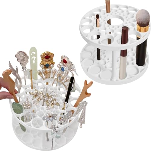 WAYUTO 2PCS Hair Chopsticks Organizer Double-Layer 45-Slot Hairpin Display Holder Round Plastic Stand for Hair Stick Tabletop Storage Organizer for Pens Makeup Brush Chinese Calligraphy Brush