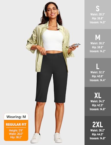 Image of ISEEGZ 14'' /18 inch Capri Pants for Women Dressy Stretch Pull On Womens Capris with Pockets Petite Summer Office Work Casual
