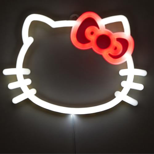 Idea Nuova Hello Kitty LED Neon Wall Light,Figural Light-Up Wall Hanging Décor,Battery Operated,10