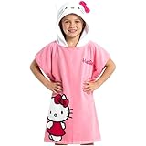 Hello Kitty Toalla de baño con capucha para niños, absorbente, kawaii, bata cambiadora, poncho para natación, toalla de playa, Cinnamoroll Kuromi Holiday Essentials (poncho rosa, Hello Kitty, 10-14