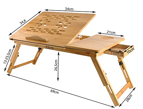 ISO TRADE Accessories PC and Laptops Brand Model Large Size Adjustable Height Portable Foldable Laptop Notebook Desk Tray Table Bed Table with Drawer Size 62.5x34.5x26cm 7974 - Image 2