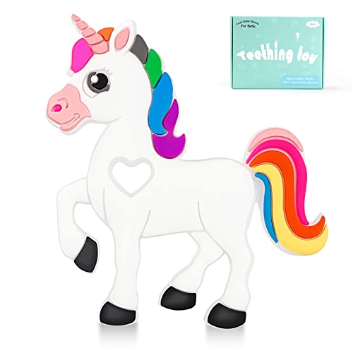 Teething Toys Gifts - HAOBAOBEI Infant Unicorn Teether Toys, Natural Organic Freezer Safe for Infants and Toddlers, Silicone Baby Teethers(1Pack-White)