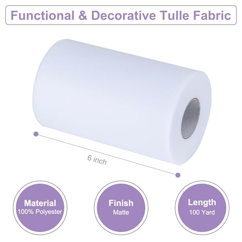 white tulle fabric rolls 6 inch by 100 yards 300 feet tulle roll spool fabric for diy tutu skirt baby shower birthday party wedding decorations christmas craft supplies white