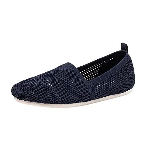 Women's Knit Flat Shoes,Classic Casual Washable Shoes,Comfortable Walking Slip-On Ballerina Square Toe Shoes for Women