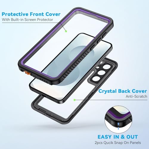 Image of Lanhiem for Samsung Galaxy S25+ Plus Case, IP68 Waterproof Dustproof Case with Built-in Screen Protector, Rugged Full Body Shockproof Protective Cover for Galaxy S25 Plus 6.7 Inch, Purple