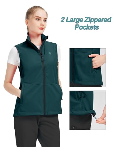 KUTOOK Weste Damen Sommer Leicht Ärmellos Laufweste Sportweste Fahrradweste Radweste Winter Softshell Fleece für Outdoor Hundesport Golf Grün L