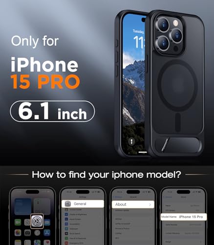 Image of Magnetic Compatible with iPhone 15 Pro Case, [Built-in Invisible Kickstand][Compatible with MagSafe] [Military Grade Shockproof] Slim Translucent Matte Phone Case for iPhone 15 Pro 6.1 inch
