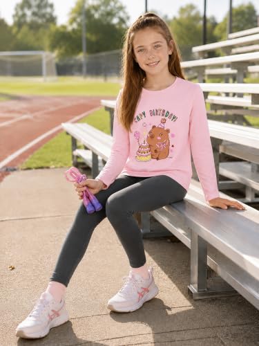 Image of Girls Long Sleeve T-Shirt Cute Versatile Basic Casual Top Size 6-18 | Soft Stretchy Tee for All Day Comfort, Versatile Layering Top for Cold Days, Cute Casual Style for Girls, Durable Easy Care