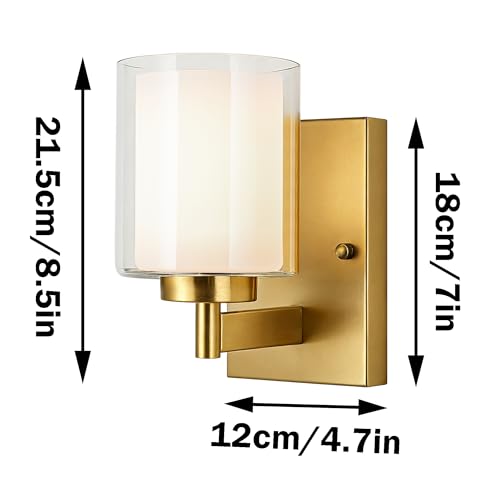 Image of Battery Operated Wall Sconce Set of 2, 10000mAh Wireless Rechargeable Wall Sconce with Remote Control, RGB Dimmable Bathroom Light Fixtures with Double Clear Glass Shade for Mirror Bedroom