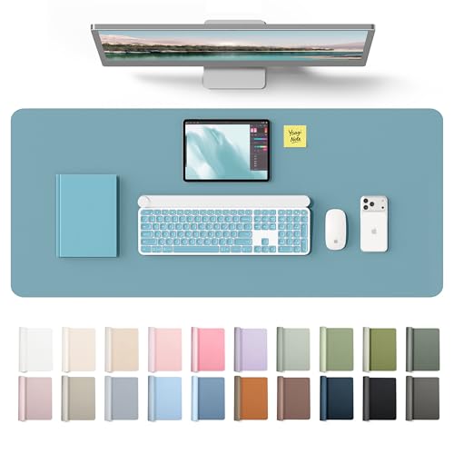 Image of YSAGi Leather Desk Protector, Office Mat, Large Mouse Mat, Non-Slip PU Leather Blotter, Laptop Desk Mat, Waterproof Writing Pad for Office and Home(Aquamarine, 42 inch x 17.2 inch)