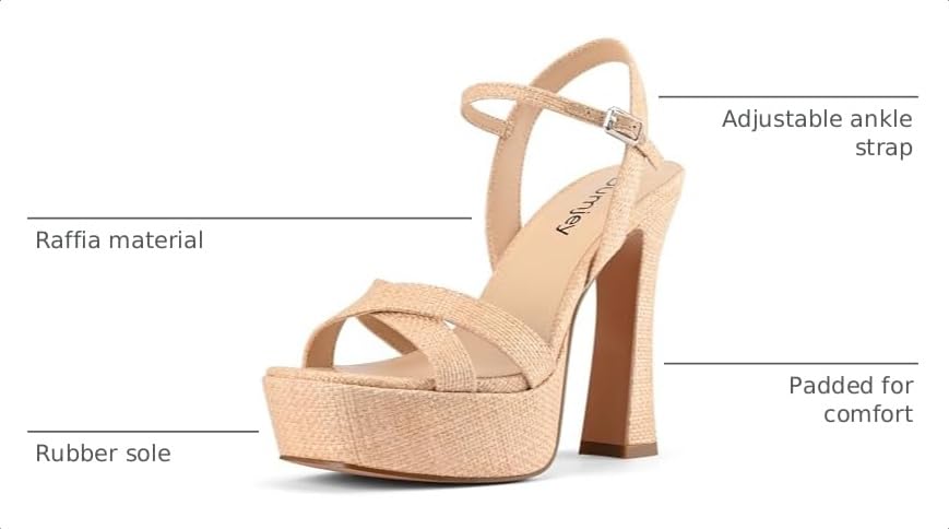 Image of Platform Heels for Women Chunky High Heel Sandals with Ankle Strap, Open Toe Dress Shoes for Work Party Evening Wedding