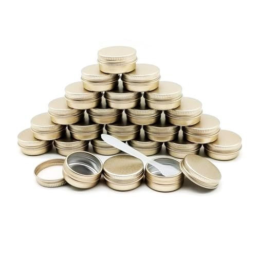 Wopanxye 24個パック 10g/10ml 1/3oz 小分け丸ケース アクセサリー収納 詰め替え容器の瓶の缶 マットゴールド アルミ缶 アルミケース 茶 蝋燭の唇光沢のバーム クリームケース ローション ピル 化粧品 家庭用、旅行用品、出張、温泉