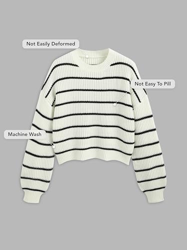 CIDER Women’s Cropped Striped Sweater Long Sleeve Crew Neck Trendy Pullover Tops2