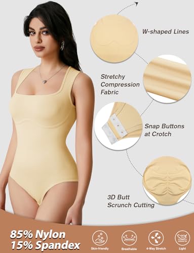 Image of Women's Tummy Control Shapewear Bodysuit High Neck Seamless Body Shaper Sleeveless Racerback Thong Body Suit Tank