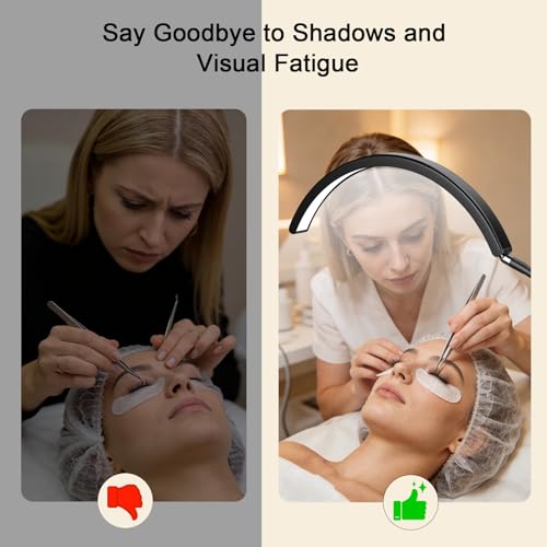 Image of Half Moon Lash Light for Estheticians, LED Lamp for Eyelash Extensions, Nail Tech, Tattoo, Eye Caring Floor Reading Light for Study, Work & Crafts, Adjustable Color Temperatures & Brightness
