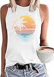 KBLDZHT Women Beach Tank Tops Hawaiian Sleeveless Graphic Tanks Summer Vacation Tees Girls Trip Tanks Vest (L, White-A)