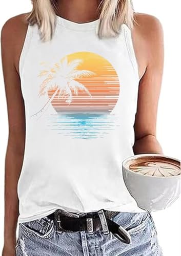 KBLDZHT Women Beach Tank Tops Hawaiian Sleeveless Tanks Summer Vacation Tees Vintage Graphic Girls Trip Tanks Vest