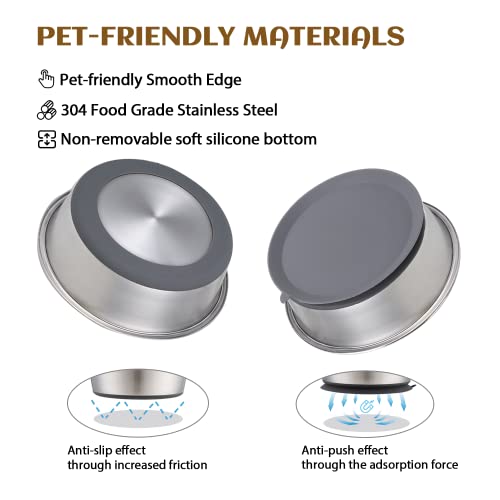 Dog Bowls, Nayelf 2Pcs Dog Bowl Non-Slip Stainless Steel Pet Bowl With Suction Cup Dog Bowl With Anti-Slip Base Dow Water Bowls Dishwasher Safe -7Cup/59Oz #TOP1