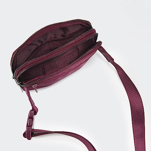 Image of Pander Everywhere Belt Bag for Women, 5 Zipper Pockets Nylon Crossbody Fanny Pack Purse (Red Merlot)
