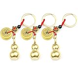 3PCS Chinese Gourd Brass Wu Lou Keychains, Gold Feng Shui Coins for Good Luck Fortune Longevity Success, Detachable Calabash Decorations Pendant Key Rings to Stuff Bless Prayer Note (Bottom Open)