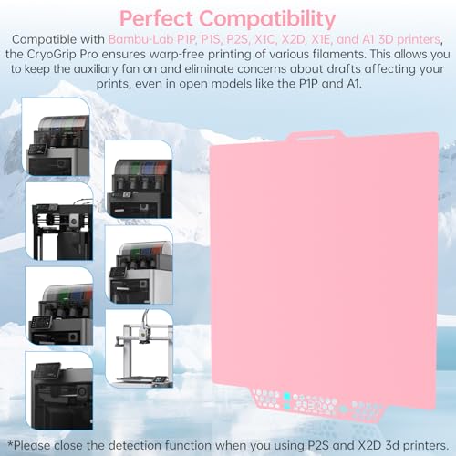 Image of BIQU CryoGrip Pro Glacier-Pink 257x257MM for Bambu-Lab P1P /P1S /P2S /X1C /X1E /A1 3D Printers Panda Build Plate Double Sided Upgrade Removable Surface Platform