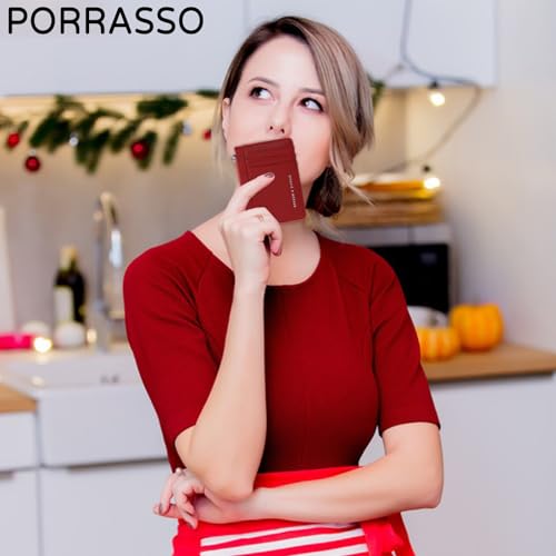 PORRASSO Card Holder Coin Purse Women Slim Card Wallet PU Leather Card Case Change Bag Portable Key Case Red2