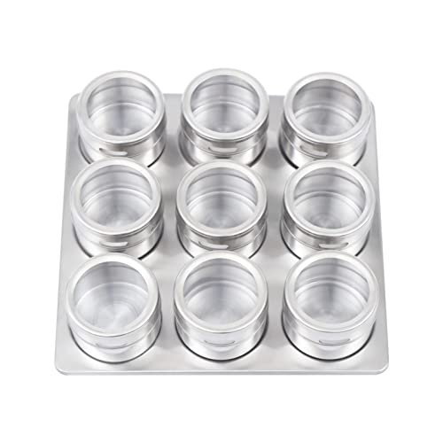 Royyalpa Portaspezie in acciaio inox, 9 barattoli magnetici per spezie in acciaio inox, contenitori per spezie magnetici per cucine, ristoranti, uffici