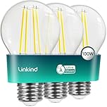 Linkind E27 LED Bulb, Ultra-efficient A-Rated 7.2W=100W Equivalent, 2700K Warm White 1521lm, Edison Screw in Light Bulb, Clear Glass Vintage Filament LED Bulb, 50000H Lifespan, 3-Pack