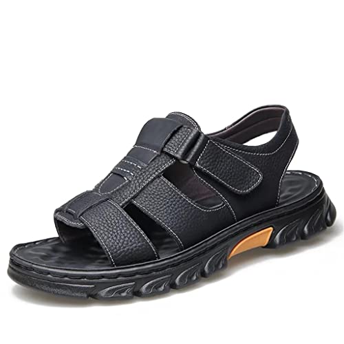 Men Genuine Leather Sandals Outside Cow Leather Slippers Soft-Soled Male Casual Sandals Non-Slip(44)