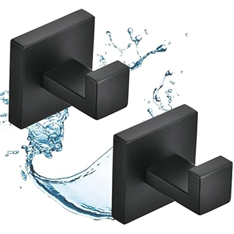Towel Hooks Matte Black, Wall Mounted Wall Hook Coat Hooks, Heavy Duty Bathroom Hooks Door Hanger, SUS304 Stainless Steel, Modern Square Style (2 Pack) SHUNLI Cover