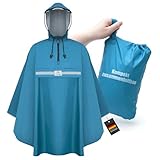RainRider Regenponcho (Horizont Blau) Regenponcho blau für's Fahrrad, Regenbekleidung mit Kapuze inkl. Sichtfenster, Regencape Fahrrad inkl. Reflexionsstreifen - Regenmantel Männer und Frauen