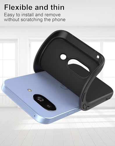 Image of MOBILOVE Back Cover Case for Google Pixel 9a | Pure Liquid Soft Matte Silicone Case with Logo and Comes with Camera and Screen Protection Back Cover for Google Pixel 9a (Black)