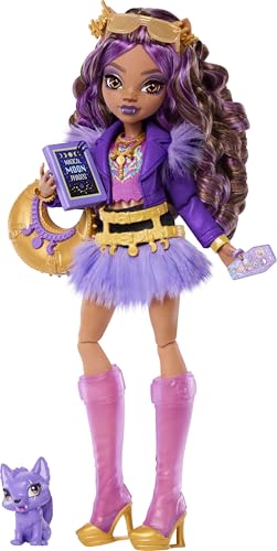 Monster High Clawdeen Wolf Muñeca con Chaqueta Motera Morada y Falda de Pelo,...