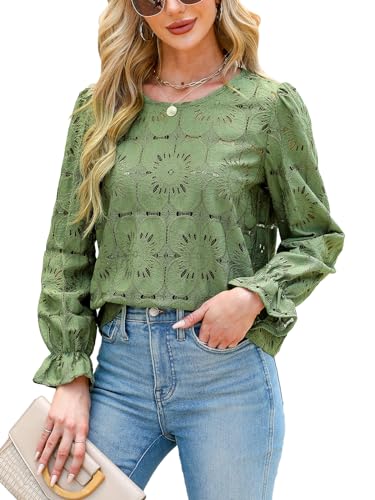 CUPSHE Women Eyelet Long Sleeve Tops Shirts Dressy...
