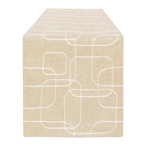 LLCUTESHOP Caminos de Mesa Beige 32x220cm de Diseño Estilo Europeo e Innovador Caminos de Mesa de Lino Algodón, Caminos de Mesa Lavable, Engrosamiento de Doble Capa de Bordado a Mano
