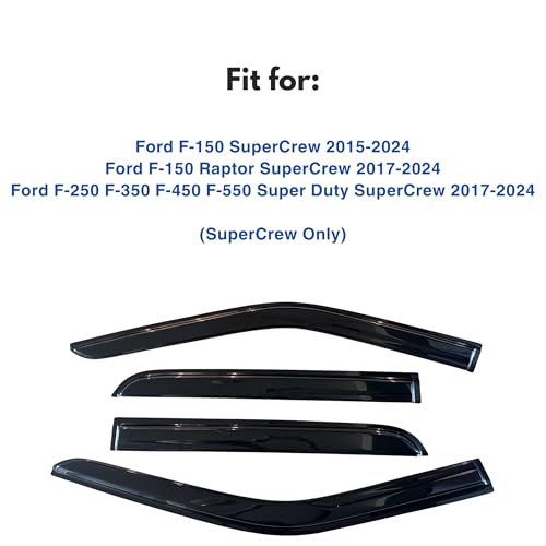 Image of IG Window Visors Fit for 2015-2026 Ford F150 SuperCrew, Out-Channel Rain Guard Vent Deflector 4PC, Truck Accessories for 2017-2026 F150 Raptor F250 F350 F450 F550 Super Duty Crew Cab (Full-Size Cabs)