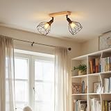 LVWIT Lampa sufitowa 2-płomienna E14, lampa sufitowa na korytarz, reflektor sufitowy, światło punktowe, drewniane, ścienne, wychylne 350° do salonu, sypialni, kuchni (bez żarówki)