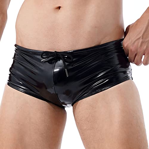 Men's PVC Leather Wet Look Drawstring Shorts Hot Pants Low Rise Hipster Trunks Swimwear3
