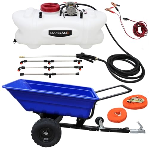 MonsterShop Remorque ATV Chariot Jardin Pulvéristeur pour Quad 60L Maxblast 12V Chargement Puissant Tracteur Roues Tout-Terrain Ferme 295kg Buses de Flèche...