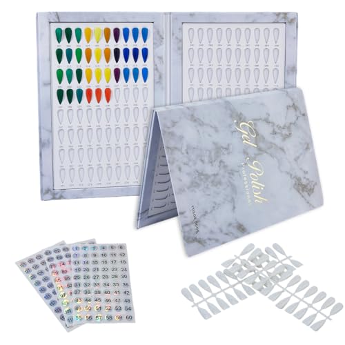 SUPERFINDINGS Livre D'Affichage des Couleurs de Vernis à Ongles avec 192 Conseils D'Ongles Carte De Vernis En Gel Avec 3 Autocollants Planche De...