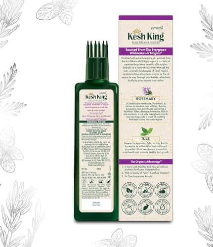 Kesh King Organic Rosemary Oil with Tulsi, ayurvedic hair oil for hair fall and regrowth with hair oil applicator, for men and women, 200ml - Image 4