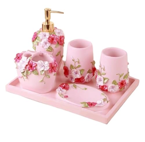 �����p���[�Z�b�g 6��/�Z�b�g �t�̃f�B�X�y���T�[ �o�X���[���A�N�Z�T���[�Z�b�g �������o�X���[���Z�b�g ���u���V�z���_�[ �\�[�v�f�B�b�V�� ���ʏ�����(Pink)